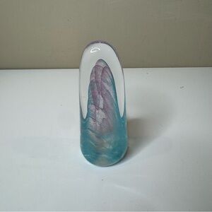 Michael Nourot Art Glass Paperweight Large Upright Pink & Blue Veil